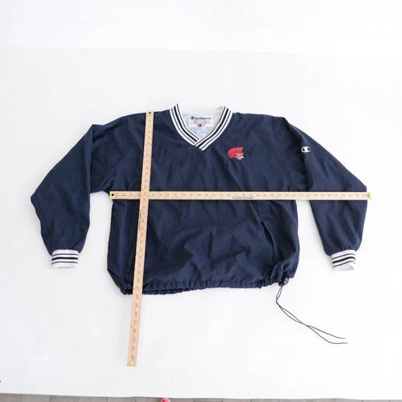 VTG 90S Champion Wisconsin Badgers Navy 100% Nylon Pullover Windbreaker Jacket L - Picture 3 of 12